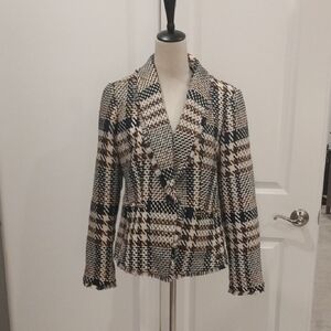 Ann Taylor Black and Brown Houndstooth Blazer